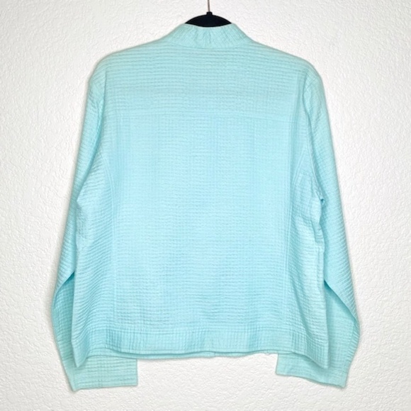 EILEEN FISHER Light Blue Square Quilted Snap Button Long Sleeve Jacket Sz Large - Picture 2 of 8